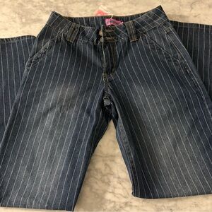 Edikted Dark Blue Pinstripe Flare Jeans